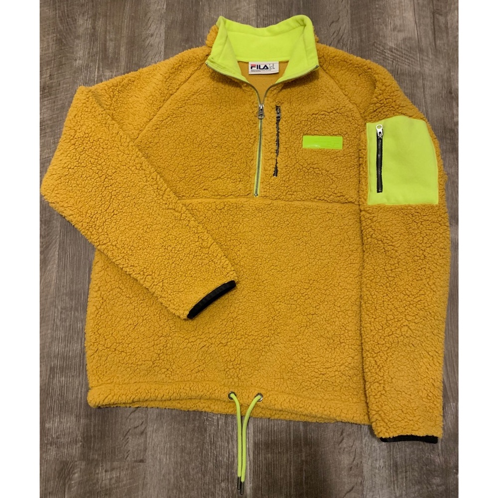 Fila Men’s Mustard Sherpa Quarter-Zip Pullover with Lime Accents